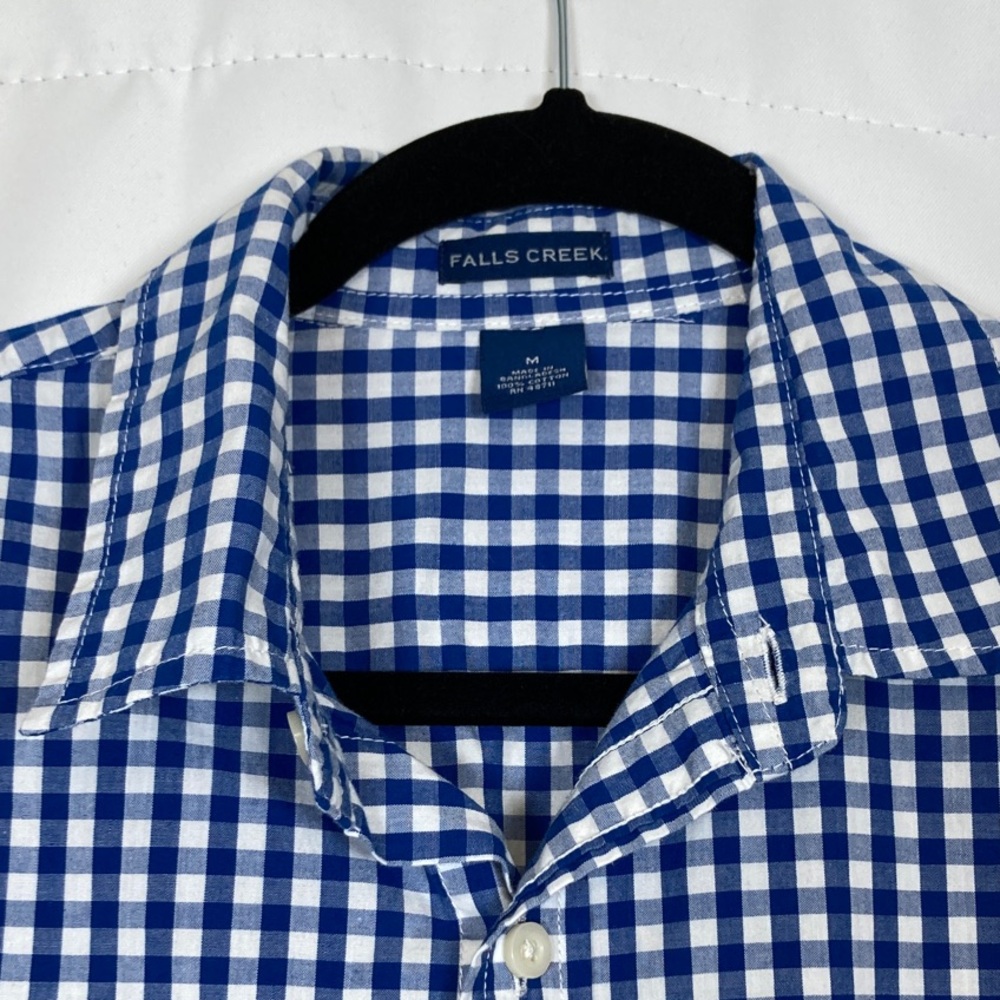 Falls Creek Women’s Royal Blue White Gingham Plaid Button Up Sz M - Picture 3 of 13